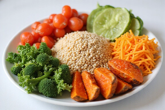 A vibrant plate of nutritious food, focusing on endurance-boosting ingredients