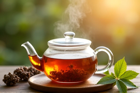 Herbal tea being brewed in a cozy setting, symbolizing natural remedies