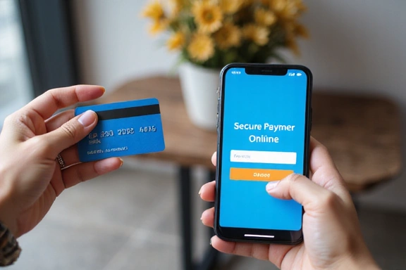 Hands holding a credit card and smartphone